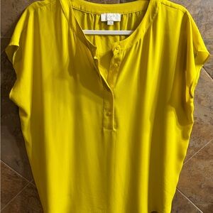 LOFT Yellow Short-Sleeve Henley-Style Blouse